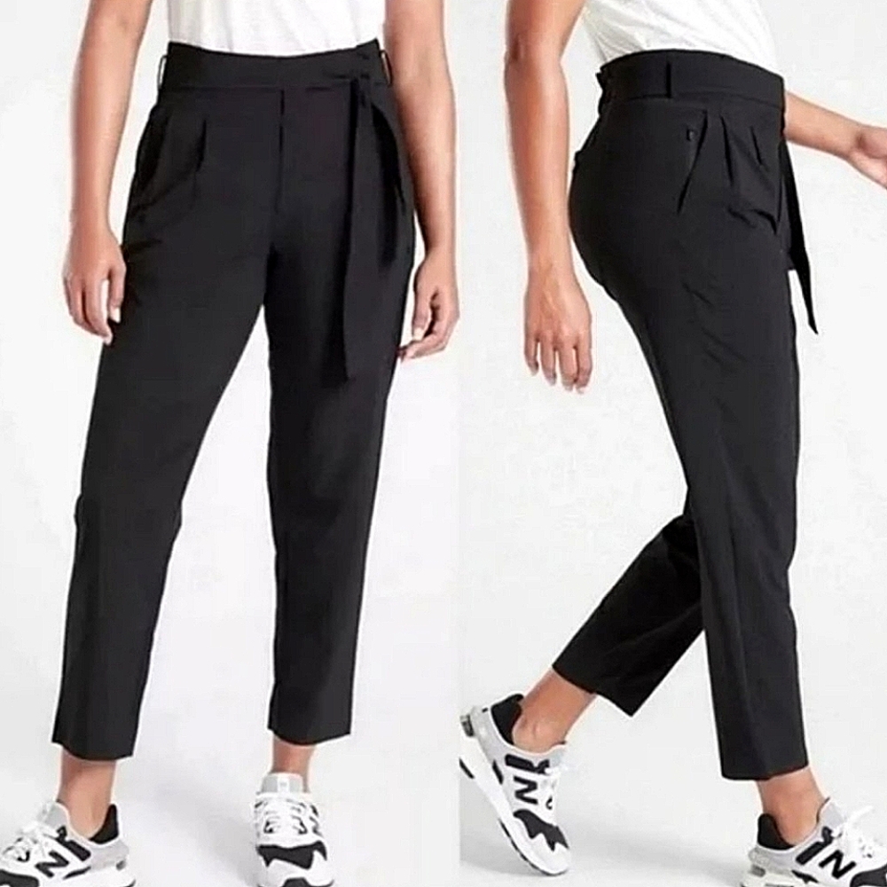 Athleta Skyline Pant 2 Sz 4 Black Office Casual Lounge Athleisure Belt Paperbag